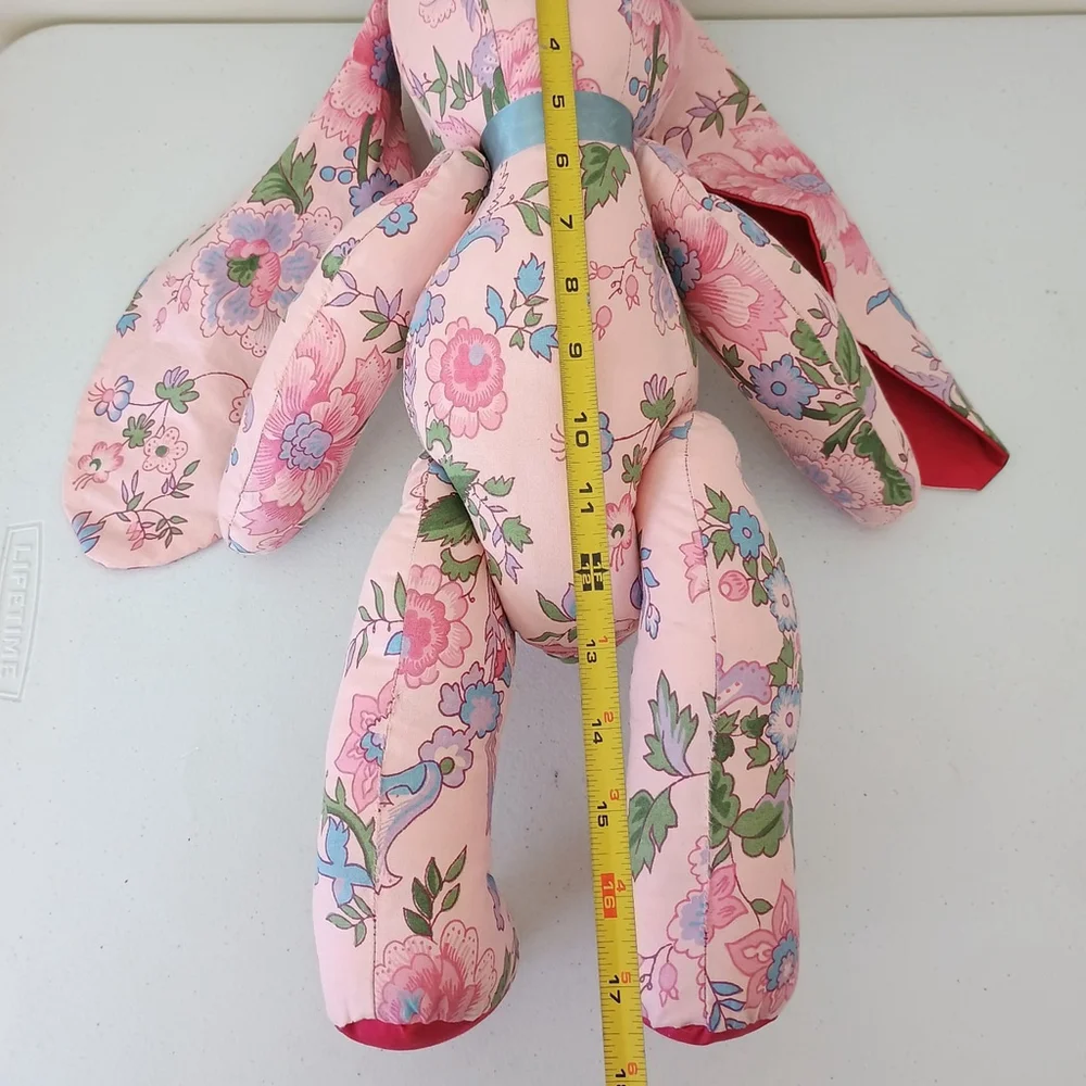 Vintage Handmade Pink Floral Fabric Bunny Rabbit Stuffed Animal Easter Decor 18
